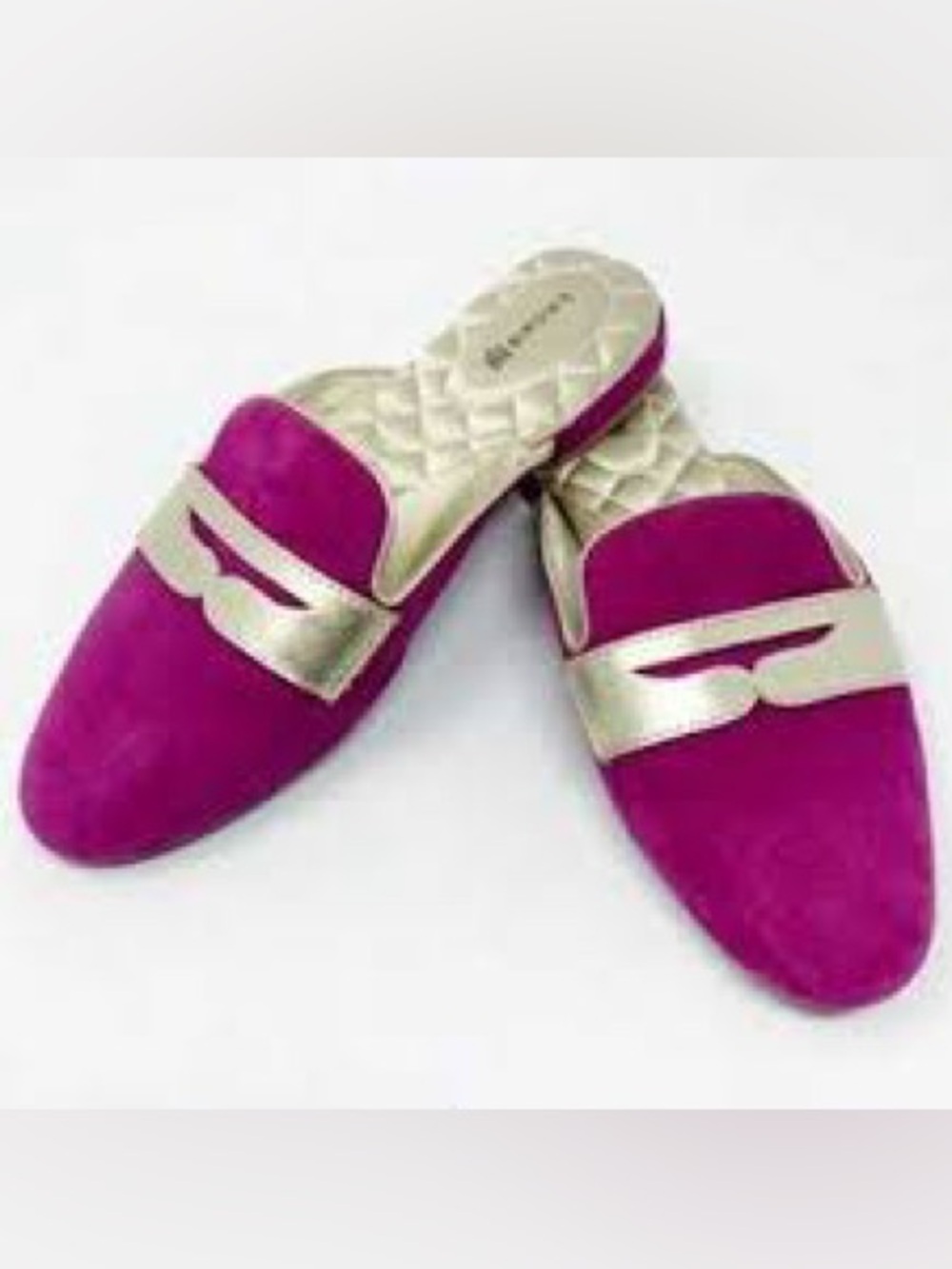 Birdies Phoebe Berry Magenta Suede Gold Slides Slip-on Loafers Size 9